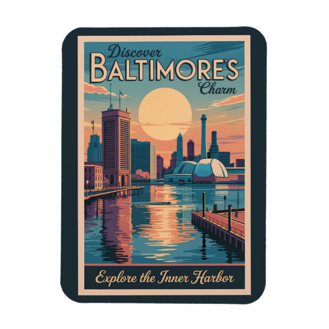 Magnet Flexible Baltimore Maryland Skyline Travel Art Vintage (Vertical)