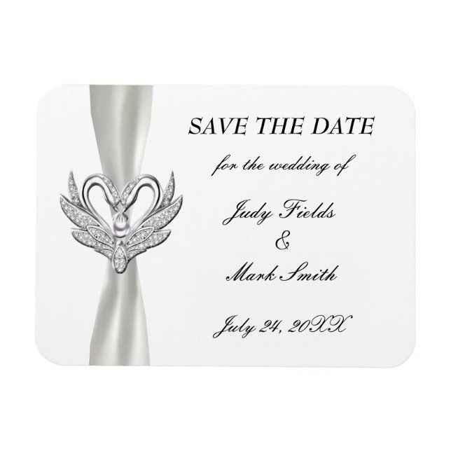 Magnet Flexible Bande Bleue Blanche Argent Swans Save the Date Mag (Horizontal)