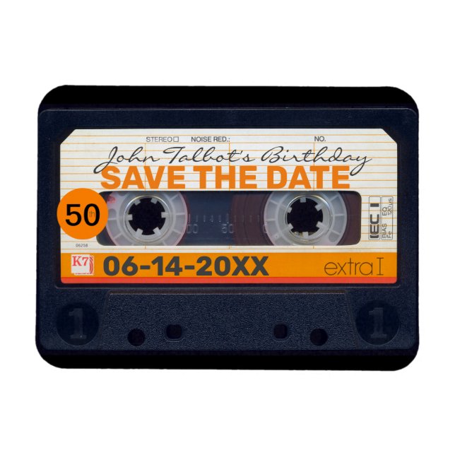 Magnet Flexible Bande-cassette rétro 50e anniversaire Enregistrer  (Horizontal)