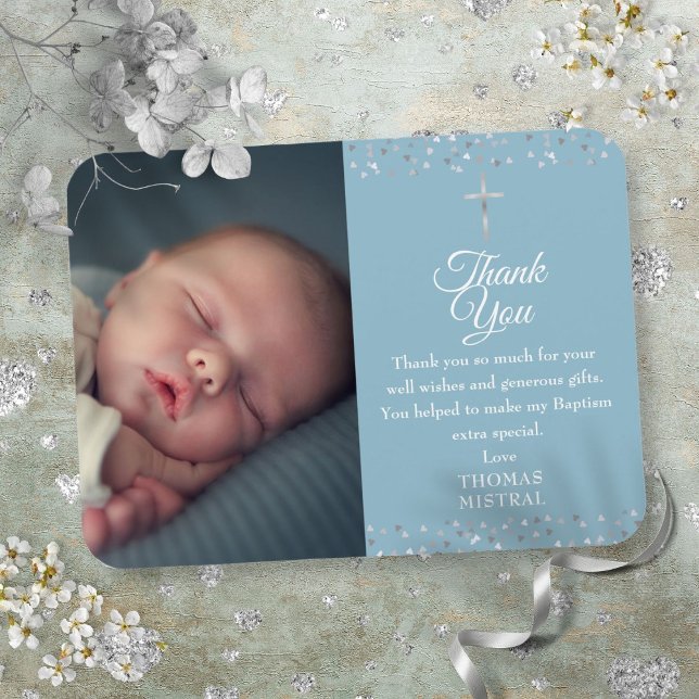 Magnet Flexible Baptême Christening Silver Hearts Photo Merci (Créateur téléchargé)