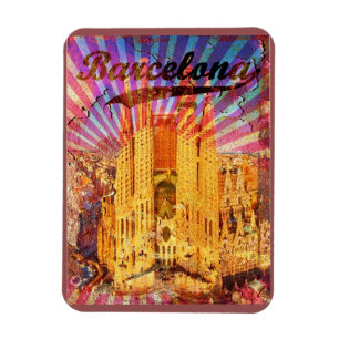 Magnet Flexible Barcelone, Espagne, Poster vintage