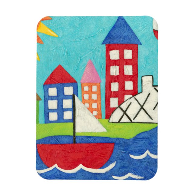 Magnet Flexible Bateau à voile et ballon à air chaud avec Cityscap (Vertical)