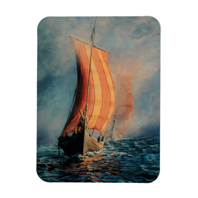 Magnet Flexible Bateau viking naviguant sur mer/océan dans le brou (Vertical)