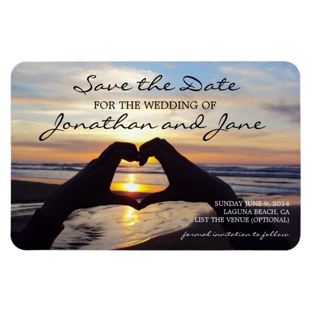 Magnet Flexible Beach Ocean Love Coeur Wedding Enregistrer la date (Horizontal)