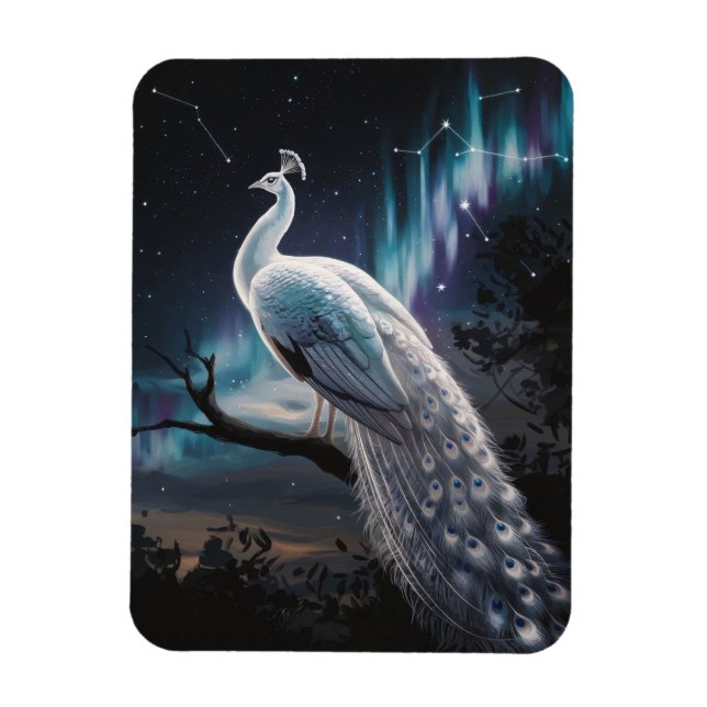 Magnet Flexible Beau Peacock Blanc Aurora Borealis Pittoresque (Vertical)