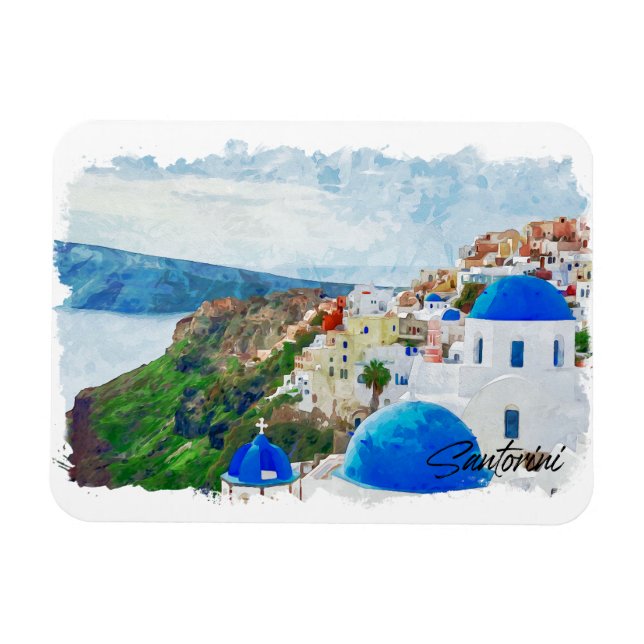 Magnet Flexible Beau Santorin Grèce Décor Voyage (Horizontal)
