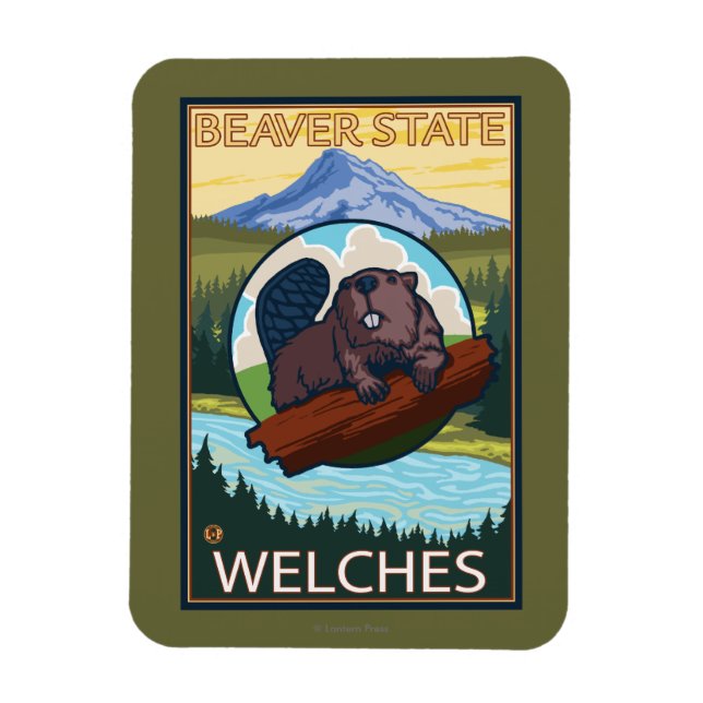 Magnet Flexible Beaver & Mt Hood - Welches, Oregon (Vertical)