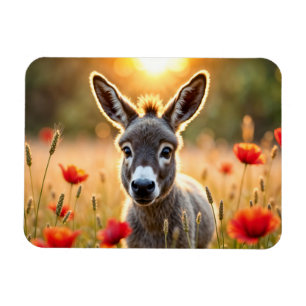 Magnet Flexible Bébé âne nature paisible champ de pavot rouge