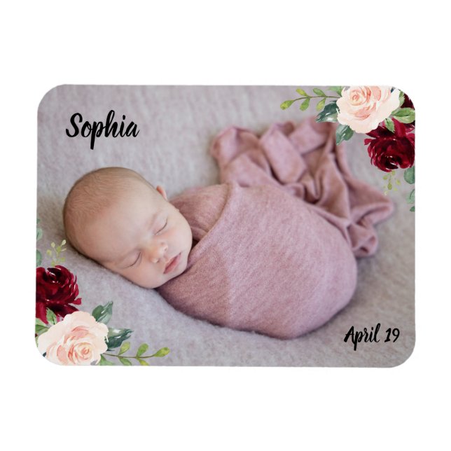 Magnet Flexible Bébé belle fille Fleurs rousses Photo (Horizontal)