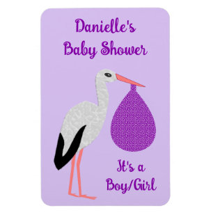 Magnet Flexible Bébé cigogne de genre neutre Violet Baby Shower