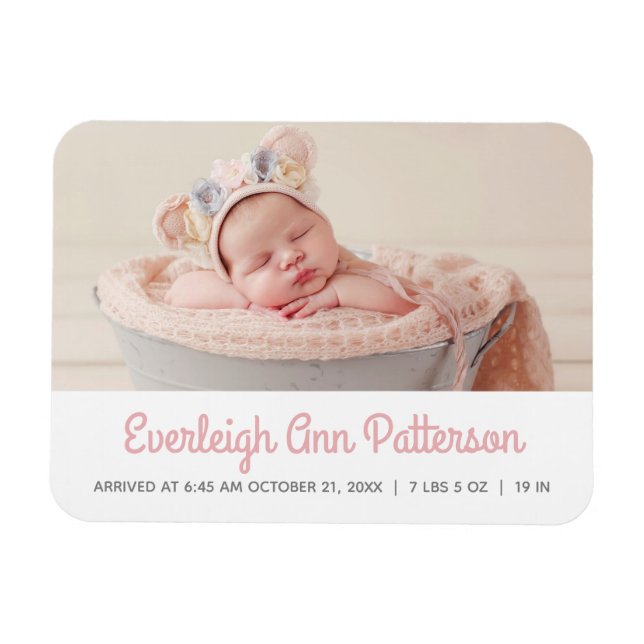 Magnet Flexible Bébé fille rose blanc Faire-part de naissance phot (Horizontal)