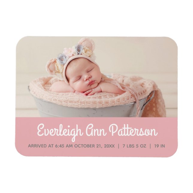 Magnet Flexible Bébé fille rose Faire-part de naissance photo pers (Horizontal)