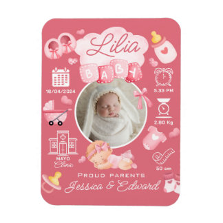 Magnet Flexible Bébé mignon Fille Naissance Statistiques Rose Nouv