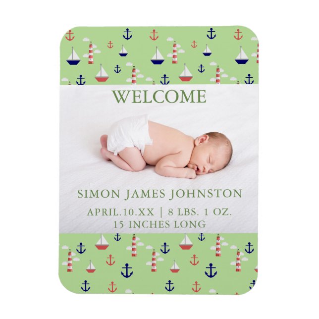 Magnet Flexible Bébé mignon Nautique Faire-part de naissance (Vertical)