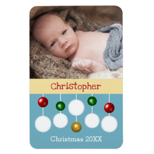 Magnet Flexible Bébé Noël année garde photo bleue