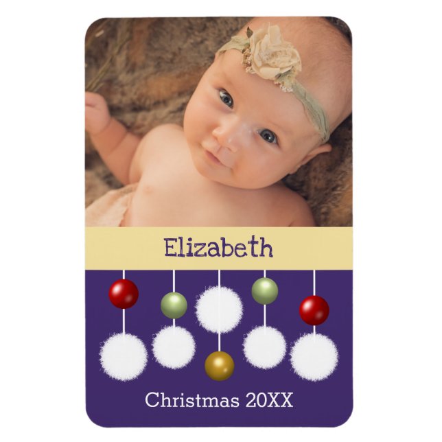 Magnet Flexible Bébé Noël année gardien photo violet (Vertical)