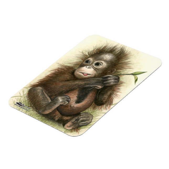 Magnet Flexible Bébé Orangoutan avec Feuilles (Côté Gauche)