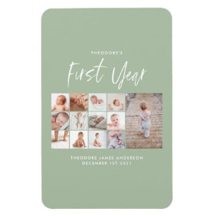 Magnet Flexible Bébés first year photo collage script green