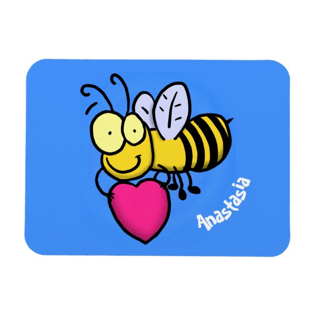 Magnet Flexible Belle abeille drôle avec dessin animé du coeur (Horizontal)