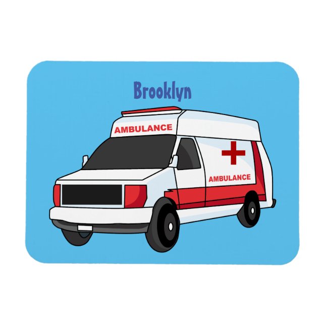 Magnet Flexible Belle ambulance rouge caricature van (Horizontal)