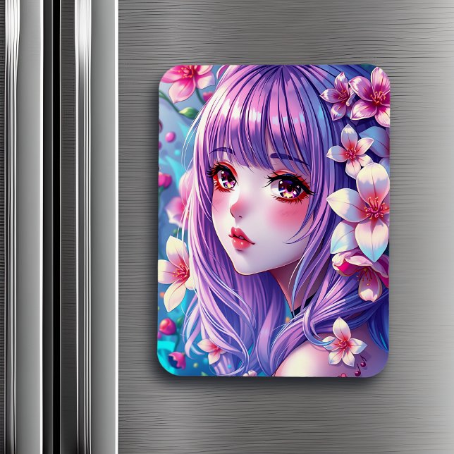 Magnet Flexible Belle Anime Girl avec cheveux pourpres (Créateur téléchargé)