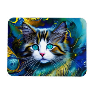 Magnet Flexible Belle Chat Mystique en Blues et Golds