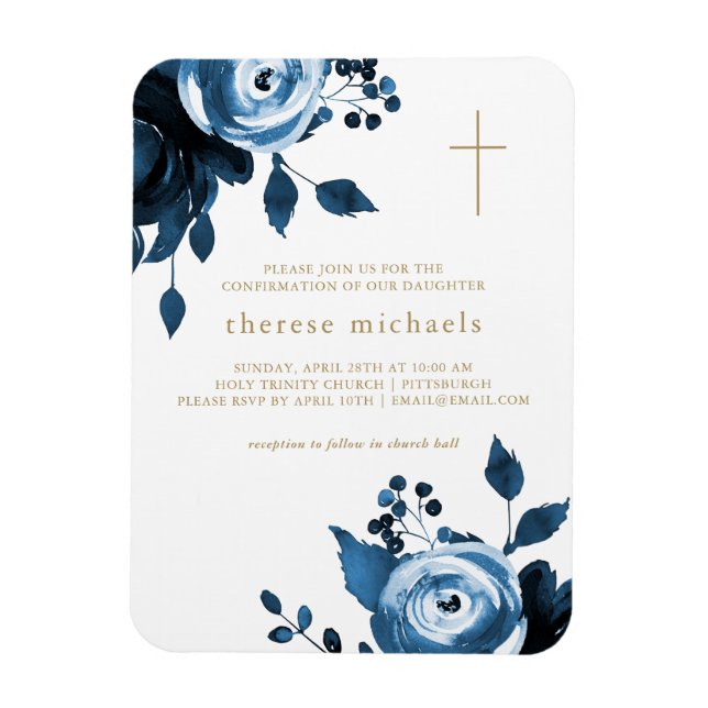 Magnet Flexible Belle Croix Florale Bleue Confirmation (Vertical)