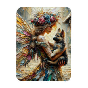 Magnet Flexible Belle Fée Et Berger Allemand Chiot