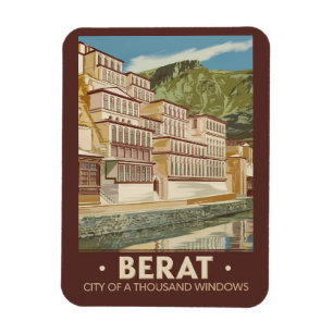 Magnet Flexible Berat Albanie Illustration Voyage Art Vintage