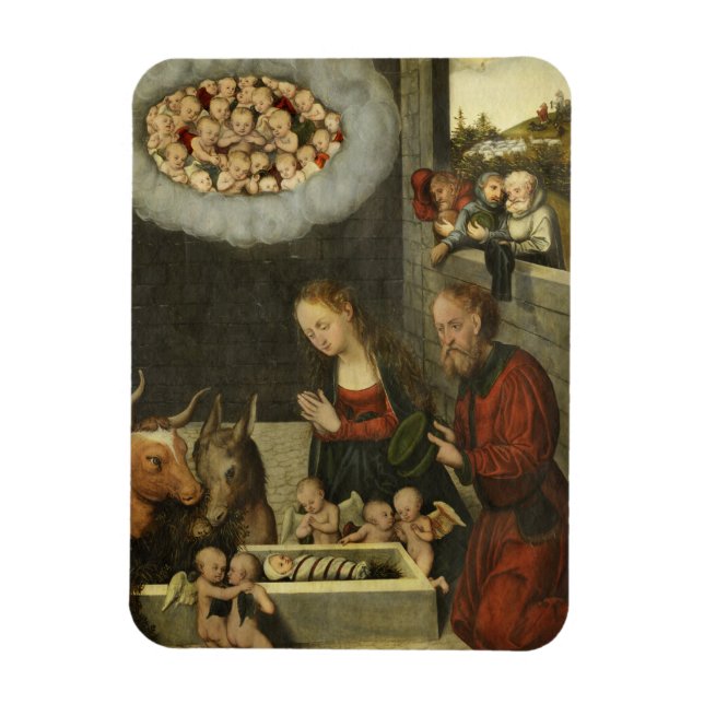 Magnet Flexible Bergers adorant le bébé Jésus par Cranach (Vertical)