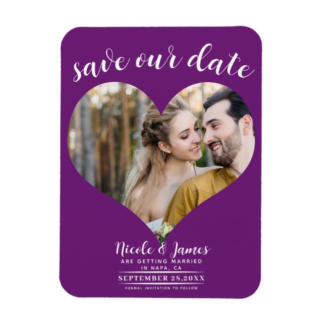 Magnet Flexible Berry Heart Photo Wedding Enregistrer la date (Vertical)