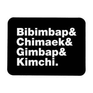 Magnet Flexible Bibimbap & Chimaek & Gimbap & Kimchi. Aliments cor