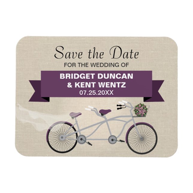 Magnet Flexible Bicyclette en tandem Plum Enregistrer la date (Horizontal)