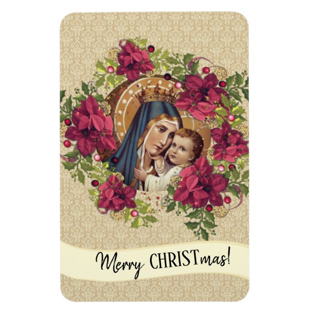 Magnet Flexible Bienheureuse Mère Bébé Jésus Feu de Noël (Vertical)