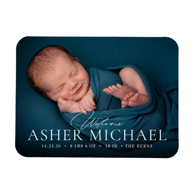 Magnet Flexible Bienvenue Faire-part photo de naissance de bébé Ma (Horizontal)