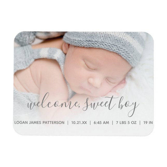 Magnet Flexible Bienvenue, Sweet Boy Photo Baby Faire-part (Horizontal)