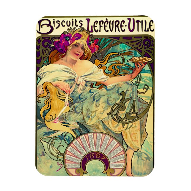 Magnet Flexible Biscuits Lefevre-Utile par Alphonse Mucha (1896) (Vertical)