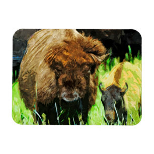 Magnet Flexible Bison Américain Sauvage Avec Veau Abstrait