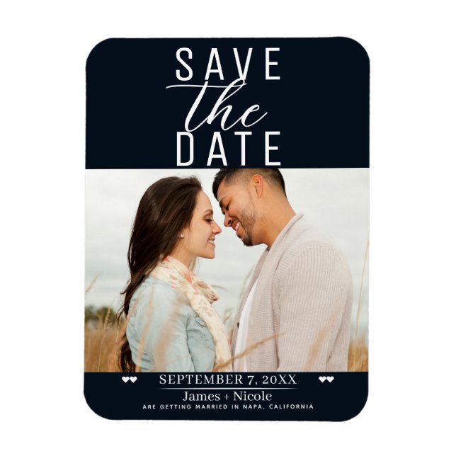 Magnet Flexible Black Blanc moderne Enregistrer la date Photo Mari (Vertical)