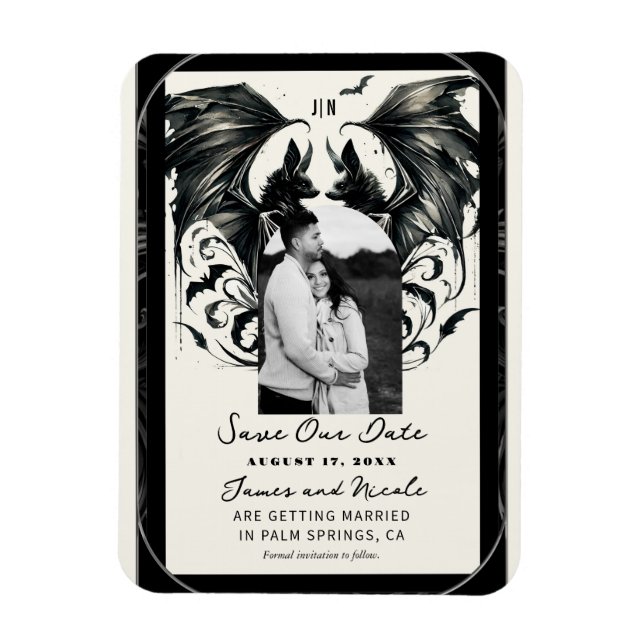 Magnet Flexible Black Cream Silver Gothic Love Bats Enregistrer la (Vertical)