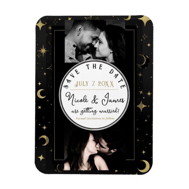 Magnet Flexible Black & Gold Celestial Moon & Stars Enregistrer la (Vertical)