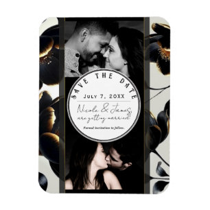 Magnet Flexible Black & Gold Floral Greige Mariage Enregistrer la 