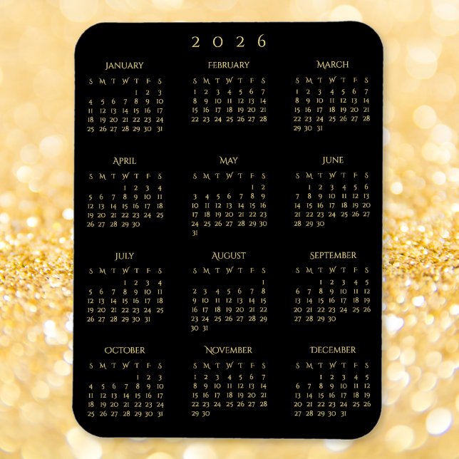 Magnet Flexible Black Gold Full Year 2026 Calendar Fridge Kitchen (Black Gold Full Year 2026 Calendar Fridge Kitchen Magnet)