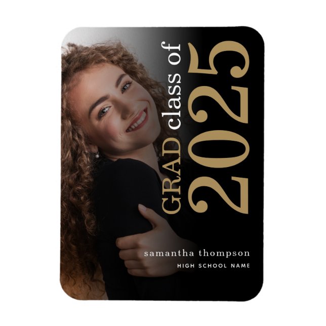 Magnet Flexible Black Gold Photo 2023 Faire-part de graduation (Vertical)