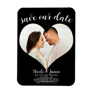 Magnet Flexible Black Heart Photo Wedding Enregistrer la date