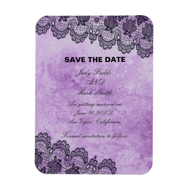 Magnet Flexible Black Lace Purple Mariage Gothique Sauver La Date (Vertical)