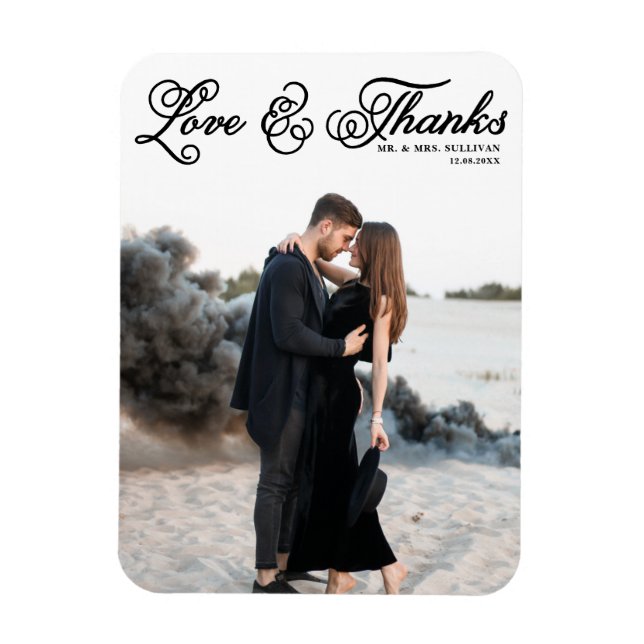 Magnet Flexible Black Love and Thanks Pretty Script Photo Mariage (Vertical)