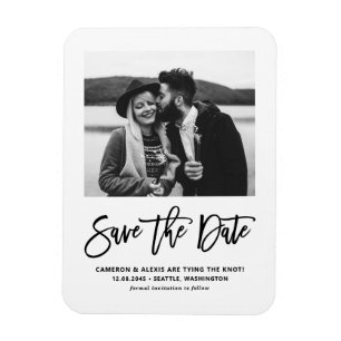 Magnet Flexible Black Modern Calligraphy Photo Enregistrer la date