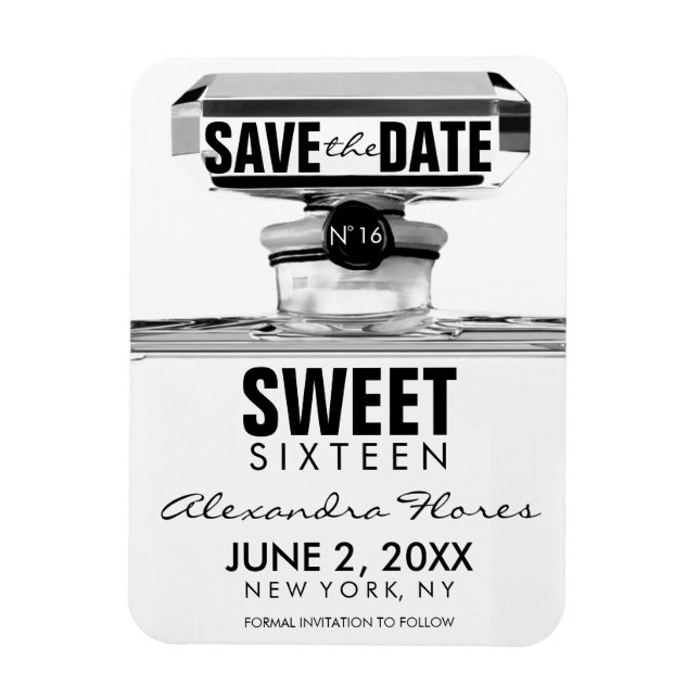 Magnet Flexible Black & White Fashion Sweet 16 ENREGISTRER LA DATE (Vertical)