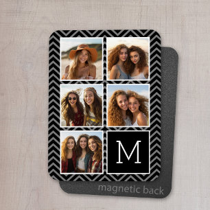 Magnet Flexible Black White Instagram 5 Photo Collage Monogramme